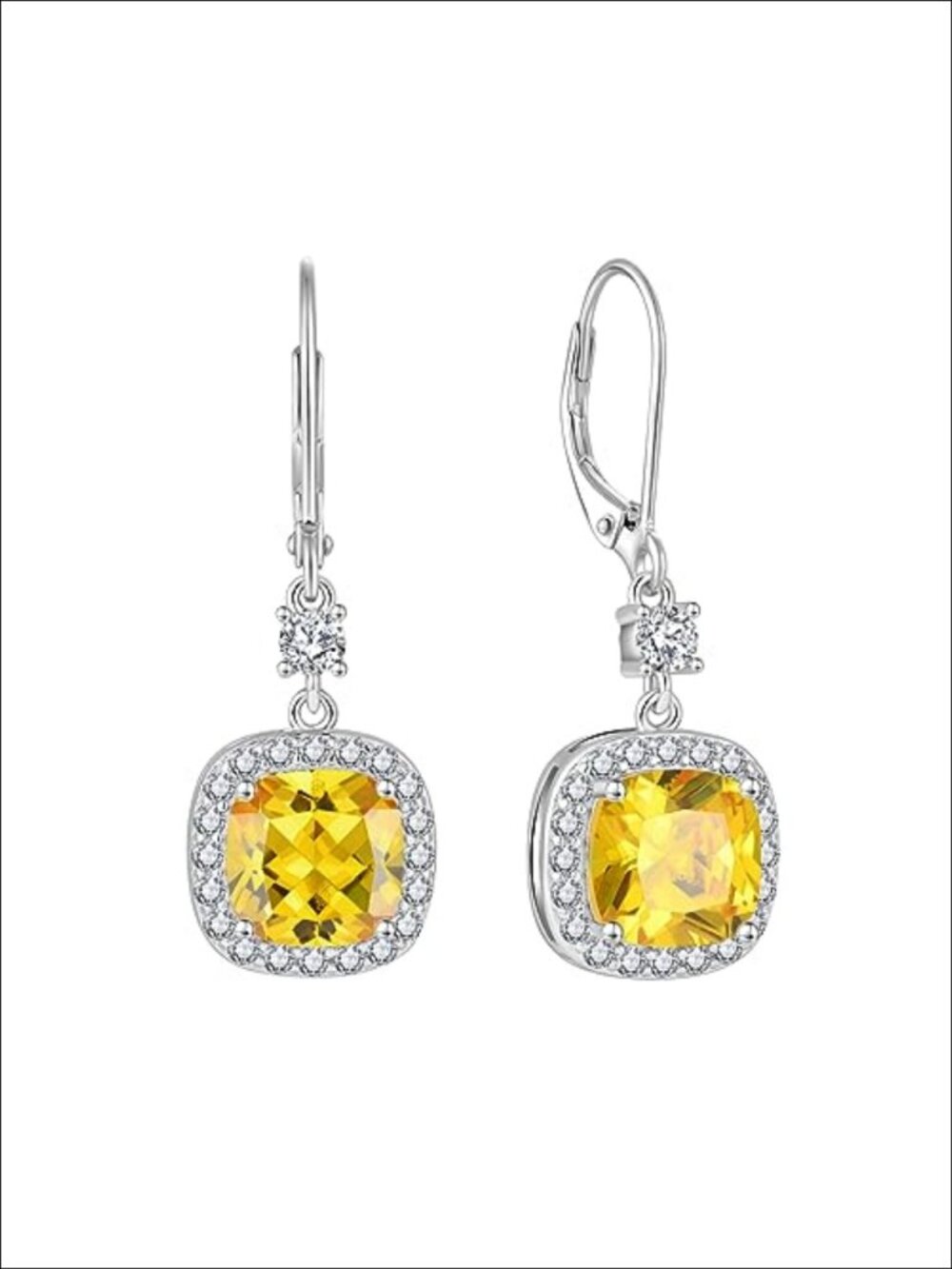 Princess Cut Halo Birthstone Dangle Earrings 925 Sterling Silver
